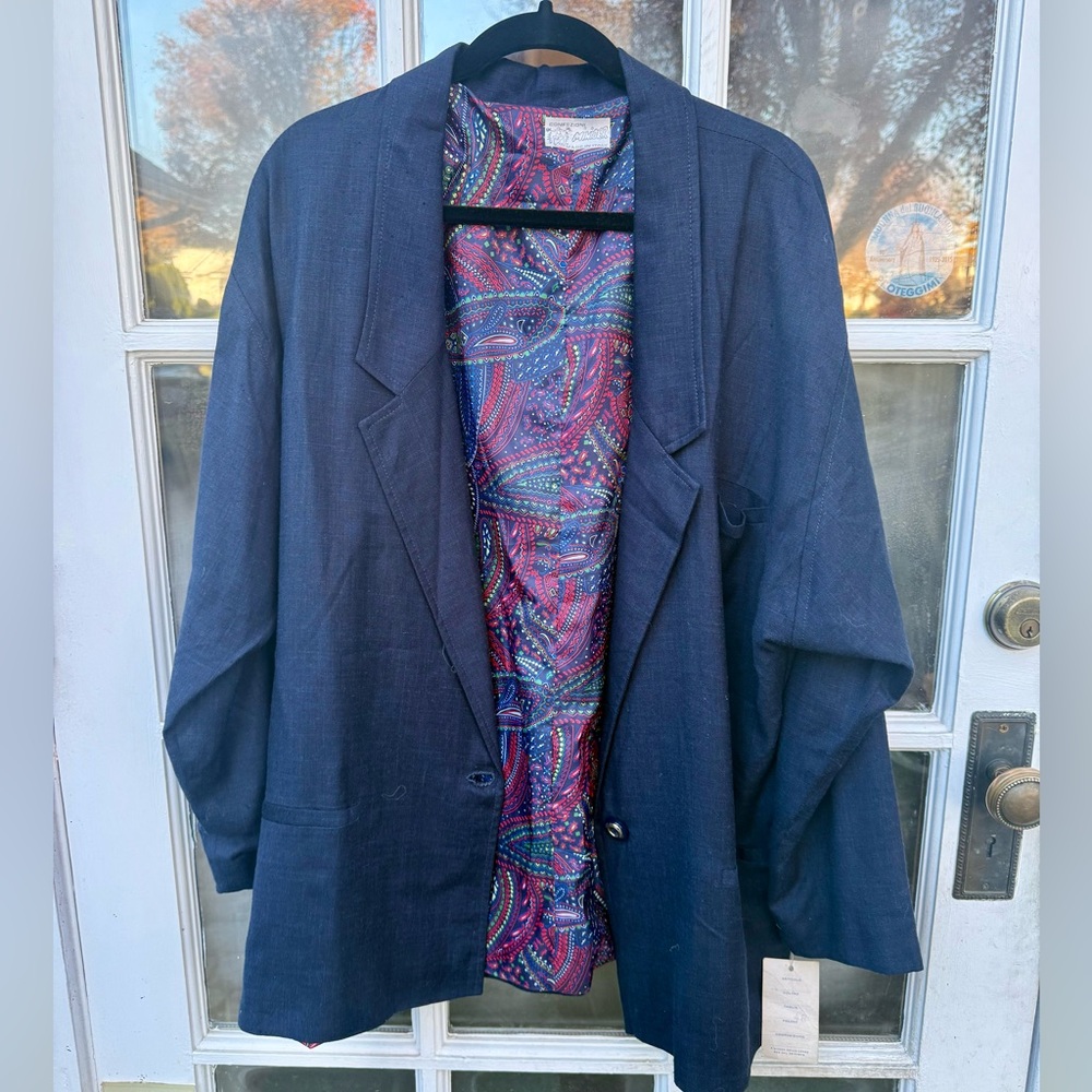 VTG Italian Linen Navy Oversized Blazer